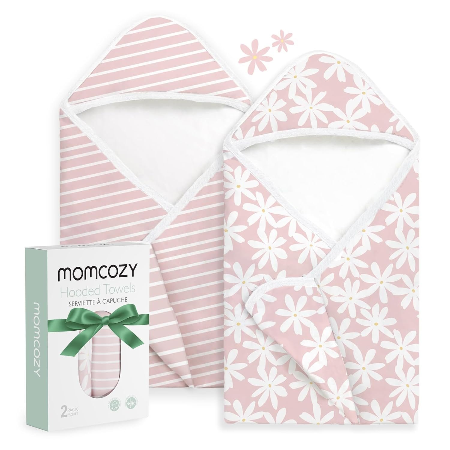 Momcozy Baby Towels, Soft Absorbent Bath Towel for Newborn&Toddler,Flower