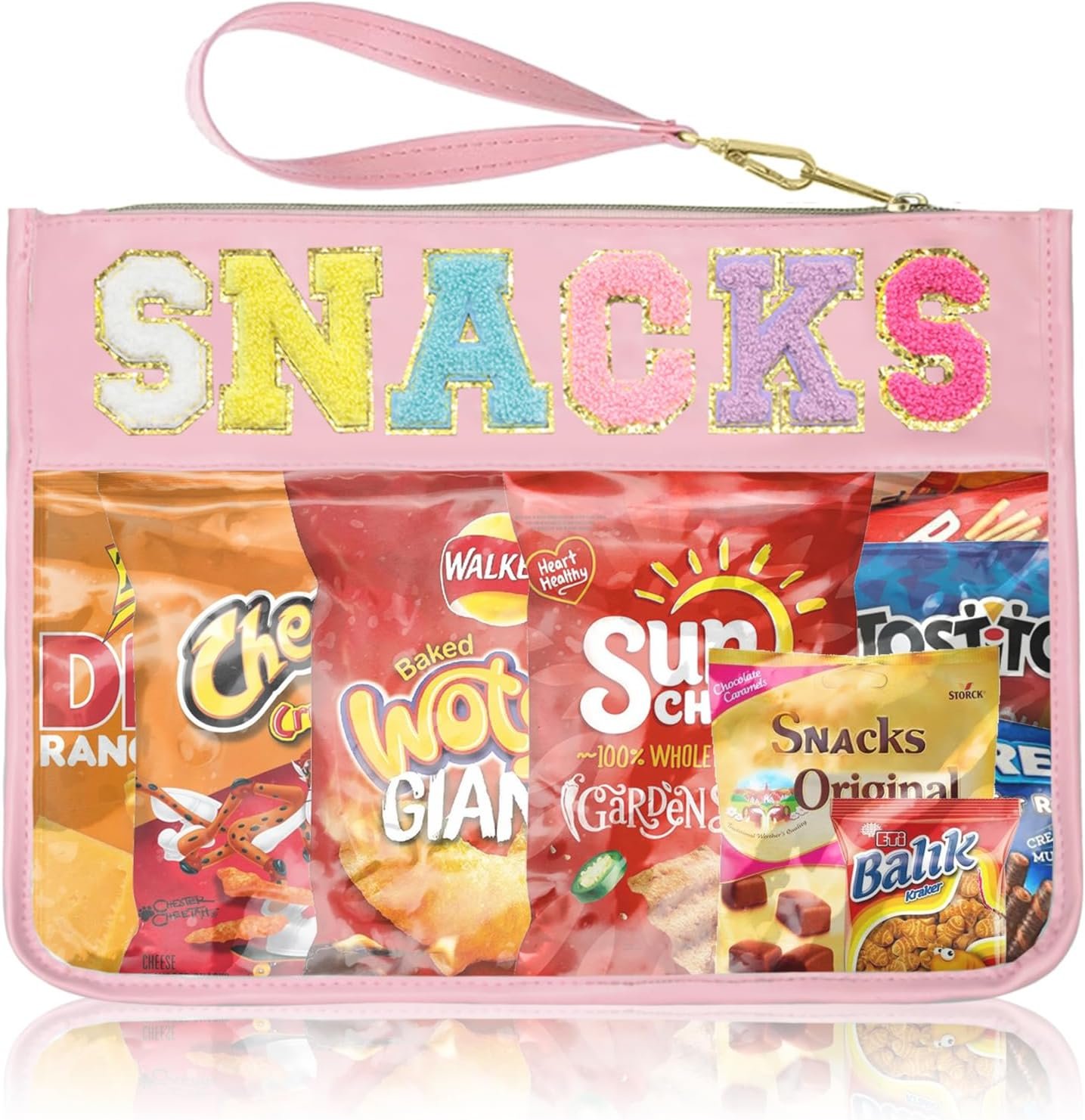 Siwara Snack Bags Clear Pouch Travel Makeup Bag Chenille Letter Bags for Zipper Pouch Clear Cosmetic Bag Clearly Tote Bag Makeup Travel Bags for Women