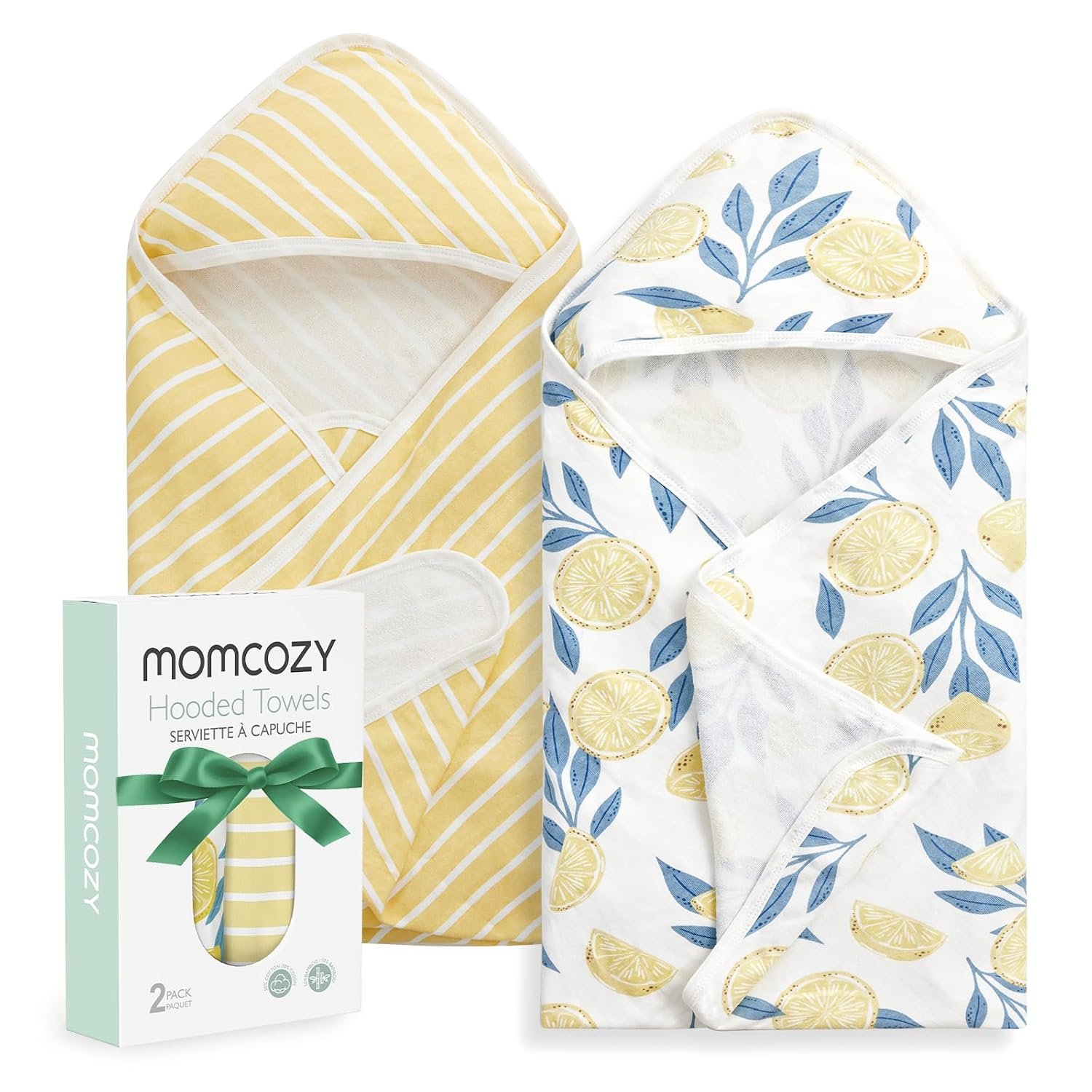 Momcozy Baby Towels, Soft Absorbent Bath Towel for Newborn&Toddler,Lemon | Soft&Absorbent Bath Towel Set，Gentle on Baby’s Skin，Unisex Baby Essential