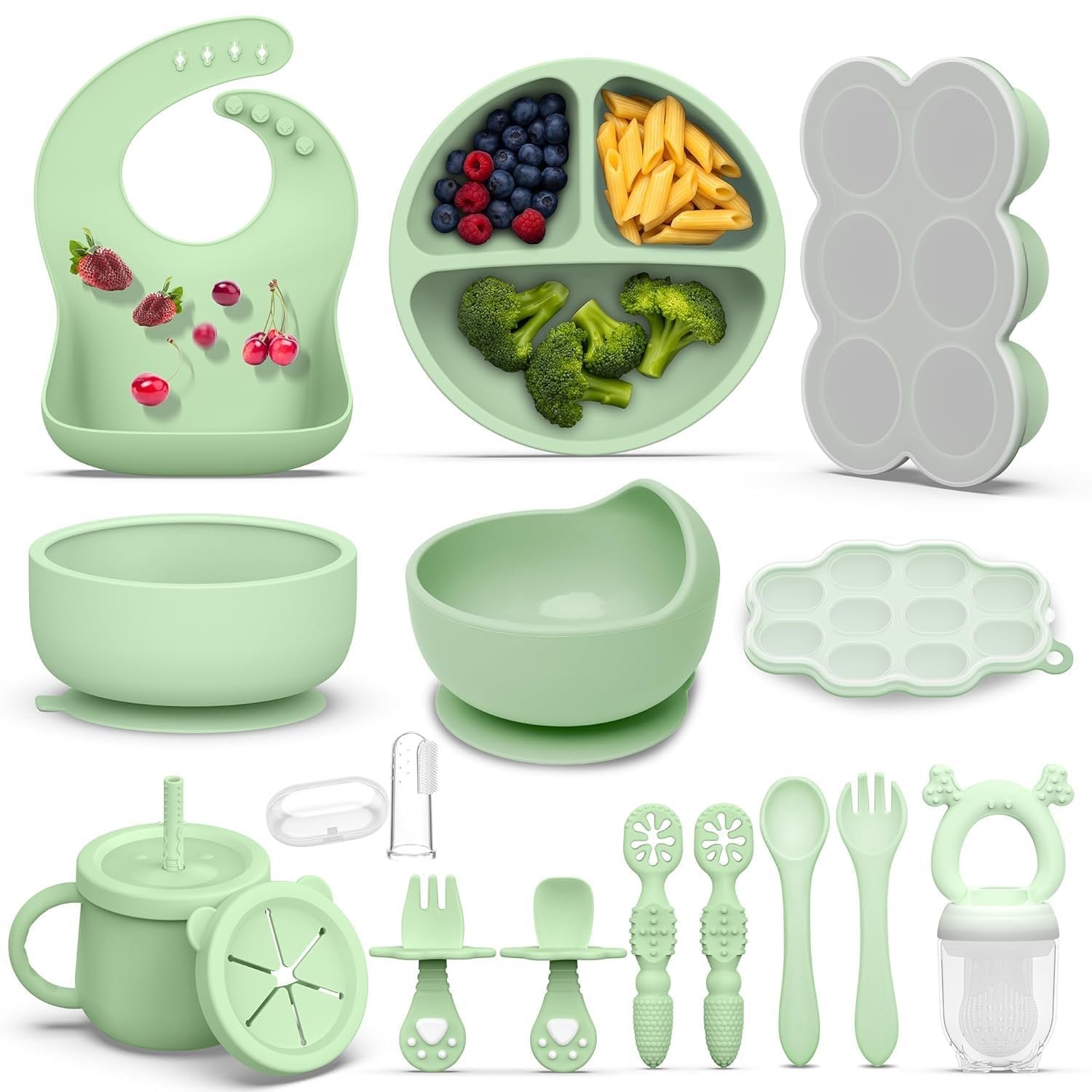 16PCS Silicone Baby Feeding Set, All-in-One for Starting Solids
