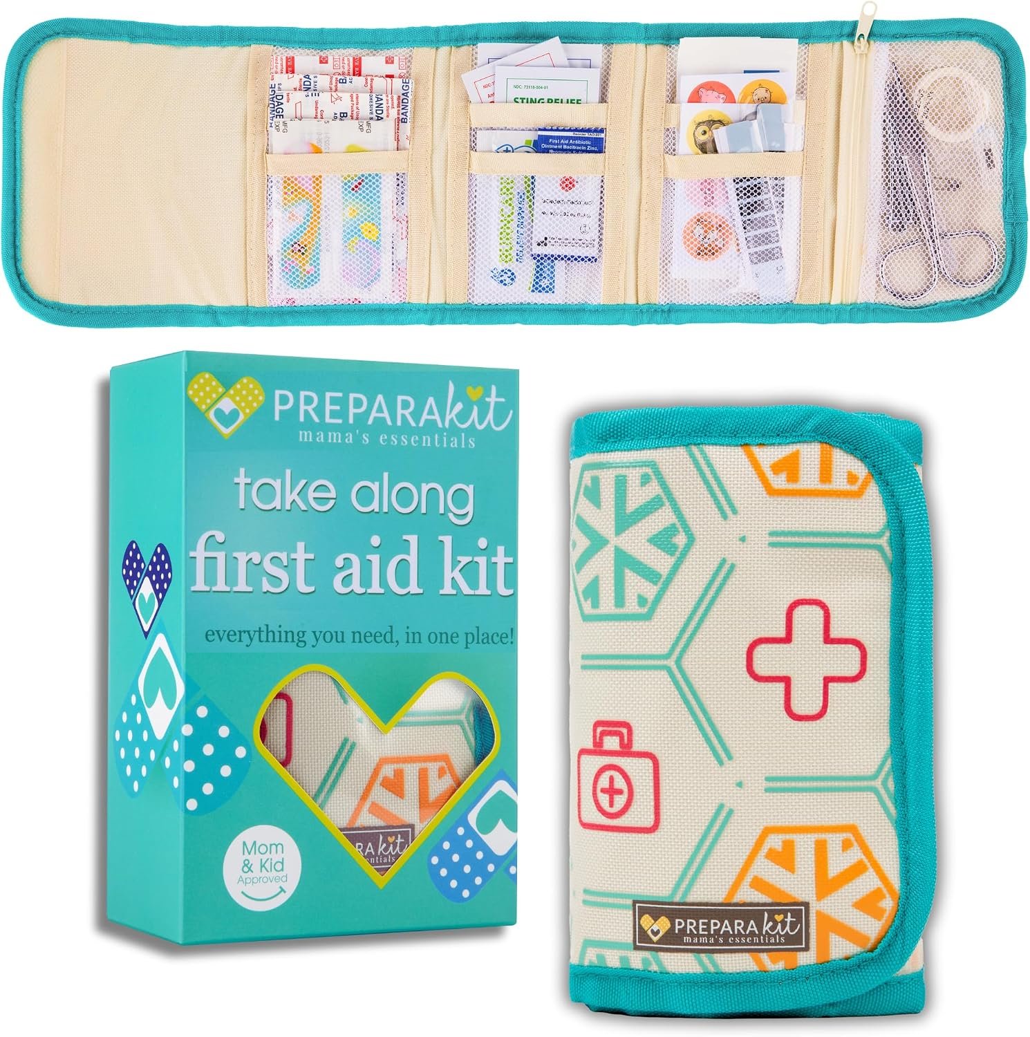 Travel First Aid Kit for Kids – Mini Car, Purse, Backpack, or Diaper Bag 75 Piece Medicine Includes All Essential Medical Supplies TSA-Approved (Teal)