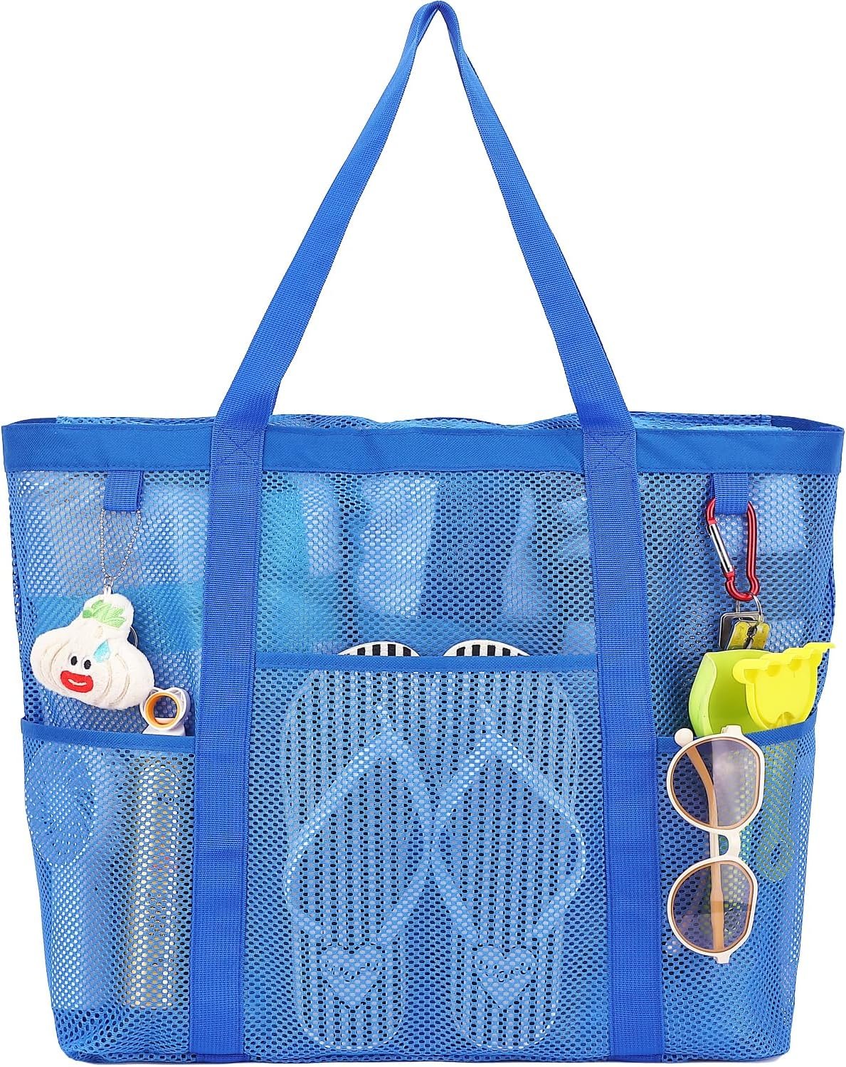 Fammart Mesh Beach Bag with Zipper for Women, Large Beach Tote Sandproof Toys Pool Swim Bag Travel Vacation Cruise Essentials