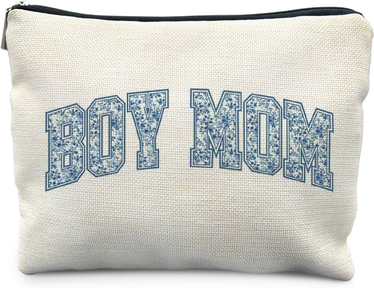 Blue Chinoiserie Boy Mama Makeup Bag for Women, Christmas Birthday Gifts for Moms of Boys, Mom Gifts Cosmetic Bag for Purse, Toile De Jouy Floral Mother Makeup Zipper Pouch