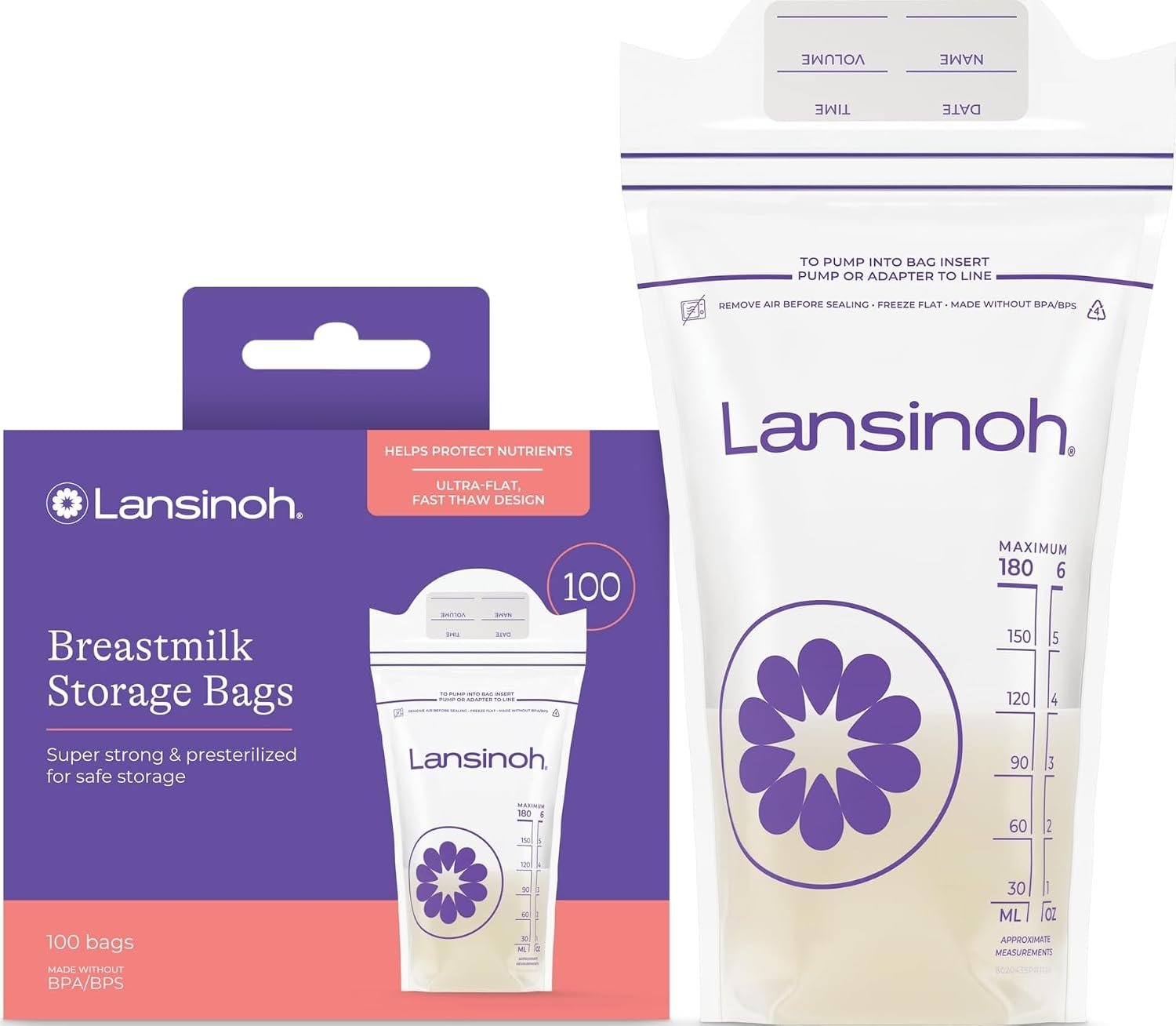 Lansinoh Breastmilk Storage Bags, 6 Ounce, 100 Count