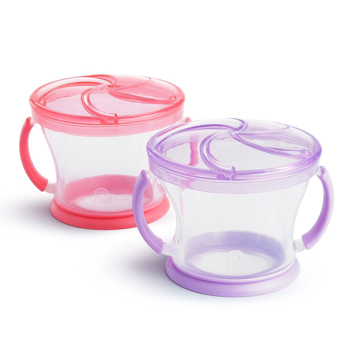 Munchkin Snack Catcher Toddler Snack Cups No Spill, 2 Pack, Pink/Purple